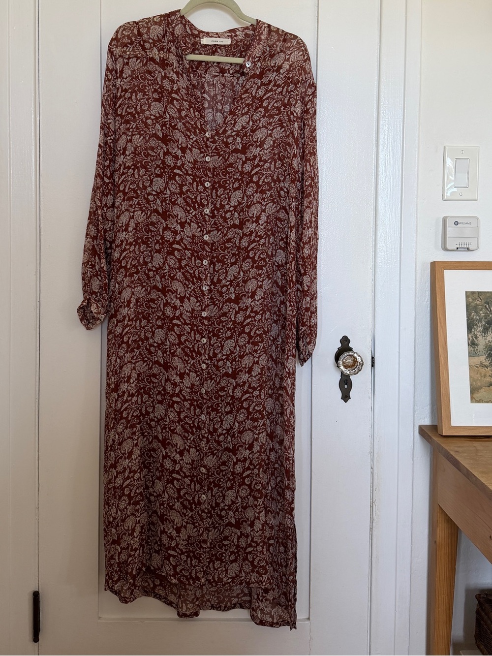 Chan Luu Bohemian Floral Long Sleeve Maxi Dress - Burgundy